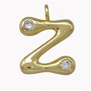 Copper Pendant Pave Zirconia Letter-Z Gold Plated, approx 11-18mm [FN42493]