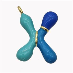 Copper Letter-X Pendant Enamel Gold Plated, approx 11-20mm [FN42518]