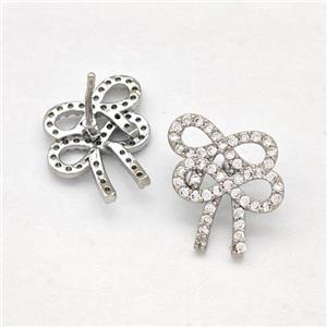 Copper Bow Earrings Stud Pave Zirconia Platinum Plated, approx 14-15mm [FN42524]