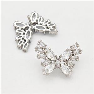 Copper Butterfly Earrings Stud Pave Zirconia Platinum Plated, approx 14-19mm [FN42538]