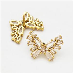 Copper Butterfly Earrings Stud Pave Zirconia Gold Plated, approx 14-19mm [FN42539]
