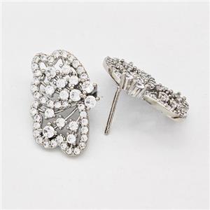 Copper Butterfly Earrings Stud Pave Zirconia Platinum Plated, approx 12-22mm [FN42540]