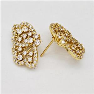 Copper Butterfly Earrings Stud Pave Zirconia Gold Plated, approx 12-22mm [FN42541]