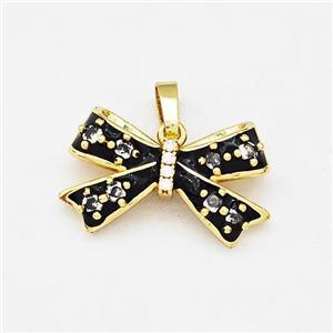Copper Bow Pendant Pave Zirconia Black Enamel Gold Plated, approx 13-20mm [FN42543]