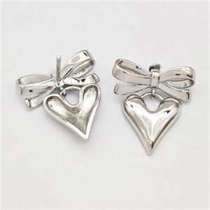 Copper Bow Stud Earrings Heart Platinum Plated, approx 13mm, 7-17mm [FN42552]