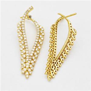 Copper Leaf Earring Studs Pave Zirconia Gold Plated, approx 14-35mm [FN42555]