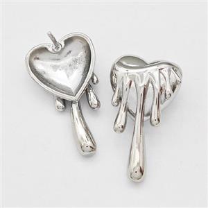 Copper Heart Stud Earrings Platinum Plated, approx 14-24mm [FN42558]