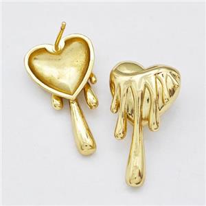 Copper Heart Stud Earrings Gold Plated, approx 14-24mm [FN42559]