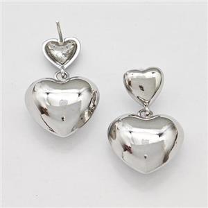 Copper Heart Stud Earrings Platinum Plated, approx 10mm, 18mm [FN42566-S]