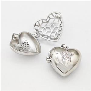 Copper Heart Locket Pendant Pave Zirconia Star Platinum Plated, approx 17mm [FN42570]