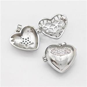 Copper Heart Locket Pendant Pave Zirconia Eye Platinum Plated, approx 17mm [FN42571]