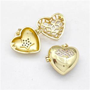 Copper Heart Locket Pendant Pave Zirconia Eye Gold Plated, approx 17mm [FN42572]