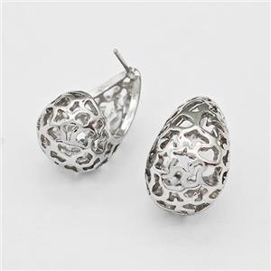 Copper Earring Studs Pave Zirconia Hollow Teardrop Platinum Plated, approx 12mm, 14-20mm [FN42578]