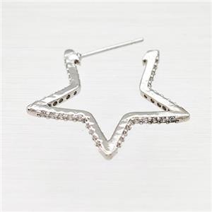 Copper Star Earring Studs Pave Zirconia Platinum Plated, approx 17-25mm [FN42580]
