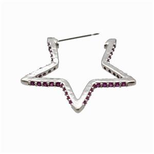 Copper Star Earring Studs Pave Zirconia Platinum Plated, approx 17-25mm [FN42581]