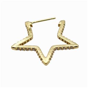 Copper Star Earring Studs Pave Zirconia Gold Plated, approx 17-25mm [FN42582]