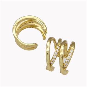 Copper Clip Earrings Pave Zirconia Gold Plated, approx 10mm, 14mm dia [FN42593]