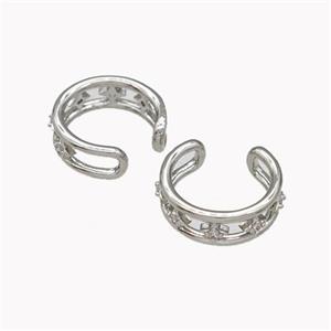 Copper Clip Earrings Pave Zirconia Platinum Plated, approx 5mm, 14mm dia [FN42594]