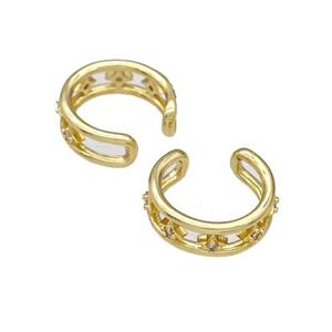 Copper Clip Earrings Pave Zirconia Gold Plated, approx 5mm, 14mm dia [FN42595]