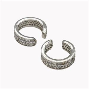 Copper Clip Earrings Pave Zirconia Platinum Plated, approx 5mm, 14mm dia [FN42596]