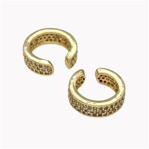 Copper Clip Earrings Pave Zirconia Gold Plated, approx 5mm, 14mm dia [FN42597]