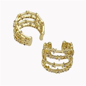 Copper Clip Earrings Pave Zirconia Gold Plated, approx 16mm, 18mm dia [FN42601]