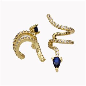 Copper Snake Clip Earrings Pave Zirconia Gold Plated, approx 10-25mm, 10mm dia [FN42604]