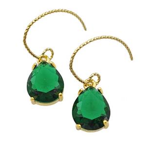 Copper Hook Earrings With Green Crystal Glass Teardrop Gold Plated, approx 10-12mm, 15-20mm [FN42611]