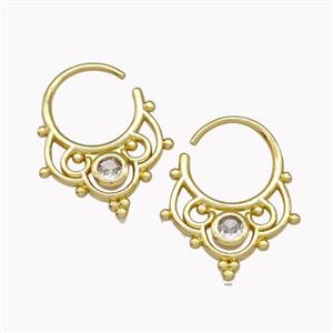 Copper Hook Earrings Pave Zirconia Gold Plated, approx 16mm, 12mm dia [FN42613]