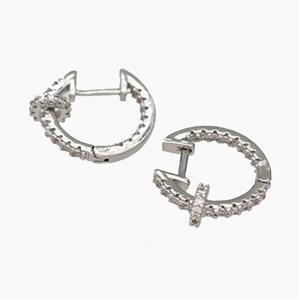 Copper Latchback Earrings Pave Zirconia Platinum Plated, approx 6mm, 16mm dia [FN42614]