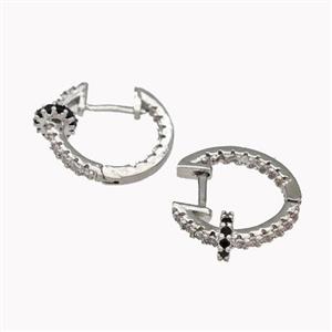 Copper Latchback Earrings Pave Zirconia Platinum Plated, approx 6mm, 16mm dia [FN42615]