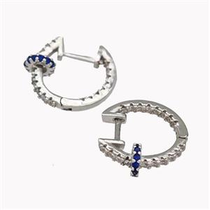 Copper Latchback Earrings Pave Zirconia Platinum Plated, approx 6mm, 16mm dia [FN42617]