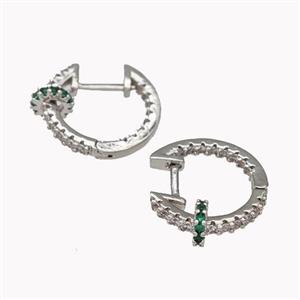 Copper Latchback Earrings Pave Zirconia Platinum Plated, approx 6mm, 16mm dia [FN42618]