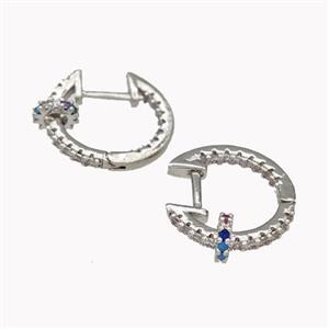 Copper Latchback Earrings Pave Zirconia Platinum Plated, approx 6mm, 16mm dia [FN42619]