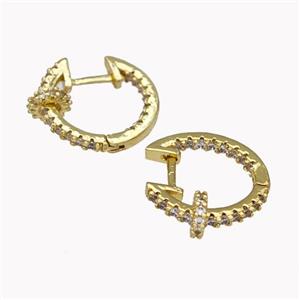Copper Latchback Earrings Pave Zirconia Gold Plated, approx 6mm, 16mm dia [FN42620]