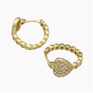 Copper Heart Hoop Earrings Pave Zirconia Gold Plated, approx 10mm, 17mm dia [FN42627]