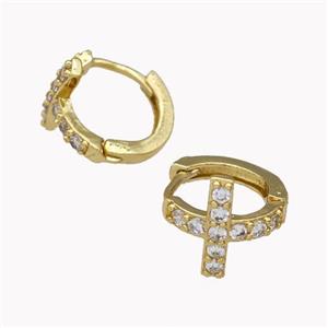 Copper Cross Hoop Earrings Pave Zirconia Gold Plated, approx 12mm, 15mm dia [FN42629]