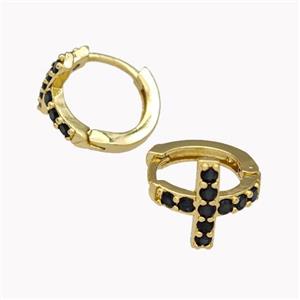 Copper Cross Hoop Earrings Pave Zirconia Gold Plated, approx 12mm, 15mm dia [FN42630]