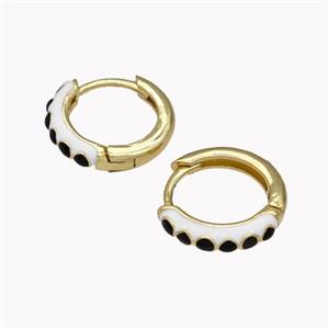 Copper Hoop Earrings Black White Enamel Gold Plated, approx 14mm dia [FN42632]