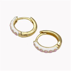 Copper Hoop Earrings Pink White Enamel Gold Plated, approx 14mm dia [FN42633]