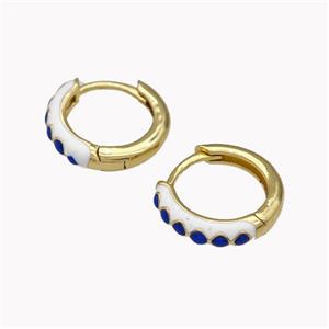 Copper Hoop Earrings Blue White Enamel Gold Plated, approx 14mm dia [FN42634]