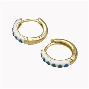 Copper Hoop Earrings Blue White Enamel Gold Plated, approx 14mm dia [FN42635]
