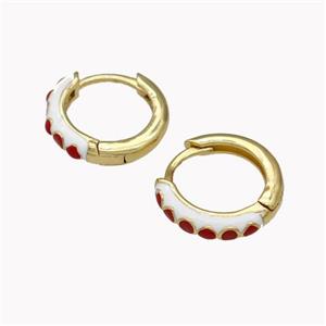 Copper Hoop Earrings Red White Enamel Gold Plated, approx 14mm dia [FN42636]