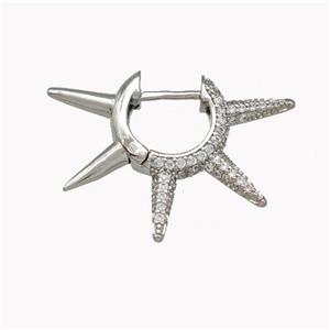 Copper Spike Hoop Earrings Pave Zirconia Piercing Septum Platinum Plated, approx 20-30mm, 14mm dia [FN42639]