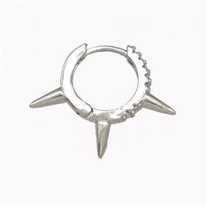 Copper Spike Hoop Earrings Pave Zirconia Piercing Septum Platinum Plated, approx 20-25mm, 16mm dia [FN42641]