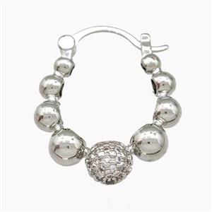 Copper Latchback Earrings Pave Zirconia Ball Platinum Plated, approx 4-8mm, 25-28mm [FN42643]