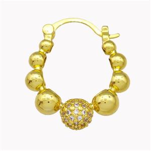 Copper Latchback Earrings Pave Zirconia Ball Gold Plated, approx 4-8mm, 25-28mm [FN42644]