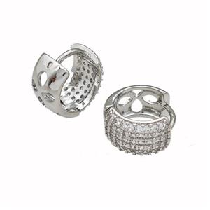 Copper Hoop Earrings Pave Zirconia Platinum Plated, approx 8.5mm, 14mm dia [FN42648]