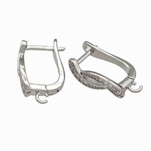 Copper Latchback Earrings Pave Zirconia Platinum Plated, approx 5-15mm, 10-16mm [FN42658]