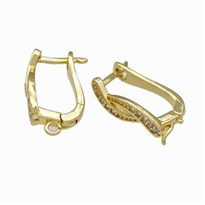 Copper Latchback Earrings Pave Zirconia Gold Plated, approx 5-15mm, 10-16mm [FN42659]